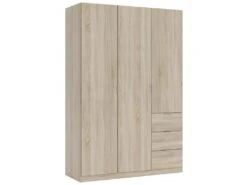 Vestiaire Ddermak, Armoire De Chambre à 3 Portes Et 3 Tiroirs, Armoire Avec 3 étagères Et Barre De Cintre, 135x52h200 Cm, Chêne