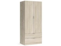 Vestiaire Darest, Armoire De Chambre Avec 2 Portes Et 2 Tiroirs, Meubles De Chambre Avec Tringle à Vêtements, 81x52h180 Cm, Chêne