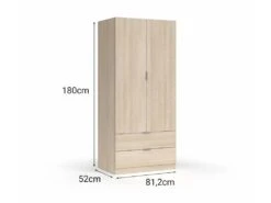 Vestiaire Darest, Armoire De Chambre Avec 2 Portes Et 2 Tiroirs, Meubles De Chambre Avec Tringle à Vêtements, 81x52h180 Cm, Chêne -Electroménager Soldes dressing et vestiaire 22918981