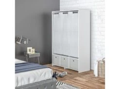 Vestiaire D'entrée - Barre De Penderie, 3 Niches, 3 Tiroirs Tissu, Rideau - Panneaux Blanc Polyester Lin Gris Clair -Electroménager Soldes dressing et vestiaire 23021397