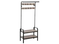 Meuble D'entrée Vestiaire En Bois Et Métal Coloris Naturel - L.73.5 X P.34 X H.170.5 Cm