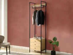 Vestiaire TAPORA - 3 Tiroirs, 1 étagère Et 1 Penderie - Coloris : Chêne Et Noir