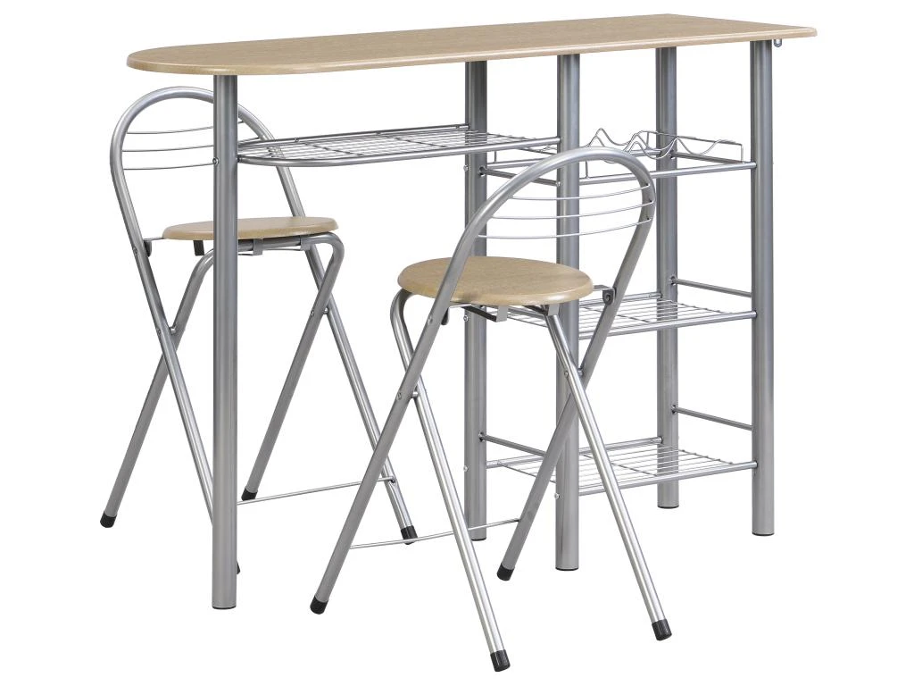 Ensemble "Mange Debout" : Meuble De Bar + 2 Tabourets De Bar En MDF Et Métal - Naturel Et Chromé - DEAMA 6 Ensemble "Mange Debout" : Meuble De Bar + 2 Tabourets De Bar En MDF Et Métal - Naturel Et Chromé - DEAMA – Image 4