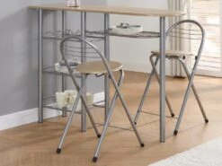 Ensemble "Mange Debout" : Meuble De Bar + 2 Tabourets De Bar En MDF Et Métal - Naturel Et Chromé - DEAMA 14 Ensemble "Mange Debout" : Meuble De Bar + 2 Tabourets De Bar En MDF Et Métal - Naturel Et Chromé - DEAMA -Electroménager Soldes ensemble table et chaise 12331407