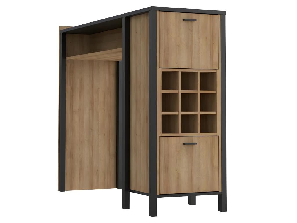 Bar Avec 9 Casiers à Bouteilles Décor Noir Et Effet Chêne - MODE 3 Bar Avec 9 Casiers à Bouteilles Décor Noir Et Effet Chêne - MODE