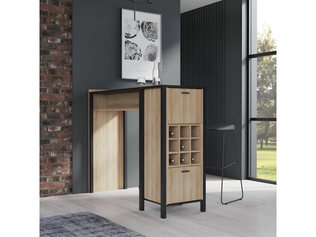 Bar Avec 9 Casiers à Bouteilles Décor Noir Et Effet Chêne - MODE 4 Bar Avec 9 Casiers à Bouteilles Décor Noir Et Effet Chêne - MODE – Image 2