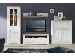 Meuble Bar 115 Cm 1 Abattant 2 Portes Décor Chêne Blanchi - ANGELE -Electroménager Soldes meuble de bar 10817663