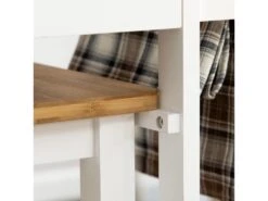 Ensemble Table De Bar Pliable Sur Roulettes Avec 2 Tiroirs - 2 Tabourets Inclus - Bois Bambou Verni Et Blanc -Electroménager Soldes meuble de bar 11159235