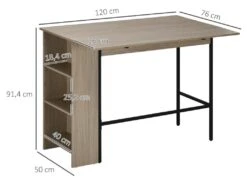 Table De Bar Extensible Design Industriel - 3 étagères Intégrées - Châssis Métal Noir Panneaux Particules Aspect Bois Gris -Electroménager Soldes meuble de bar 11159267