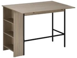 Table De Bar Extensible Design Industriel - 3 étagères Intégrées - Châssis Métal Noir Panneaux Particules Aspect Bois Gris -Electroménager Soldes meuble de bar 11159269