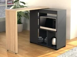 Meuble De Bar Pivotant Avec Rangements - Naturel Et Anthracite - SATURNE -Electroménager Soldes meuble de bar 12352469