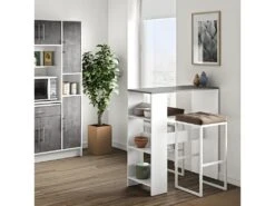 Table Bar GAVARNIE - Blanc Et Béton - SYMBIOSIS -Electroménager Soldes meuble de bar 12513249