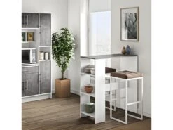 Table Bar GAVARNIE - Blanc Et Béton - SYMBIOSIS -Electroménager Soldes meuble de bar 12513251