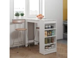 Table Bar ARAVIS - Blanc Et Marbre - TEMAHOME -Electroménager Soldes meuble de bar 12513313