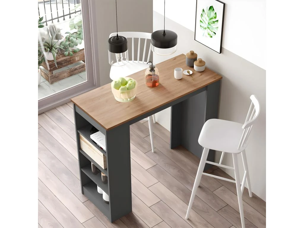 MATCHA - Table Bar à 4 Etagères Coloris Gris Anthracite Et Effet Bois 4 MATCHA - Table Bar à 4 Etagères Coloris Gris Anthracite Et Effet Bois – Image 2