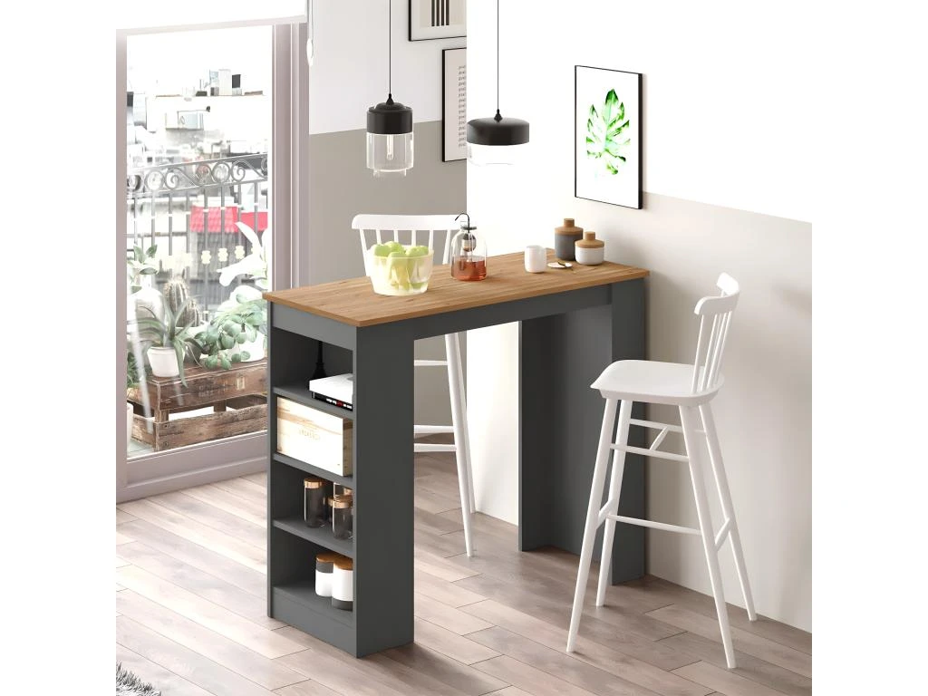 MATCHA - Table Bar à 4 Etagères Coloris Gris Anthracite Et Effet Bois 6 MATCHA - Table Bar à 4 Etagères Coloris Gris Anthracite Et Effet Bois – Image 4