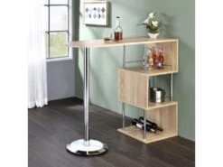 Table Haute De Bar VIGANDO Mange-debout Comptoir Avec 3 étagères Dont 1 Porte-bouteilles En Métal Chromé Et Plateau MDF Chêne Sonoma -Electroménager Soldes meuble de bar 14787709