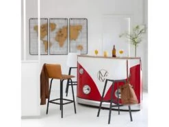 Meuble Bar Rouge Avec Plateau En Bois De Manguier Combi -Electroménager Soldes meuble de bar 15716769