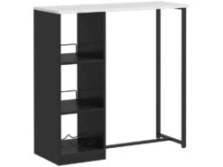 Table De Bar Design Contemporain - Table Haute 3 Niches Avec Range-bouteilles - Acier Panneaux Noir Aspect Marbre Blanc -Electroménager Soldes meuble de bar 19046479