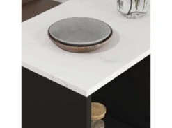 Table De Bar Design Contemporain - Table Haute 3 Niches Avec Range-bouteilles - Acier Panneaux Noir Aspect Marbre Blanc -Electroménager Soldes meuble de bar 19046483