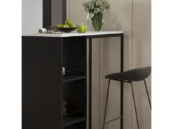 Table De Bar Design Contemporain - Table Haute 3 Niches Avec Range-bouteilles - Acier Panneaux Noir Aspect Marbre Blanc -Electroménager Soldes meuble de bar 19046485