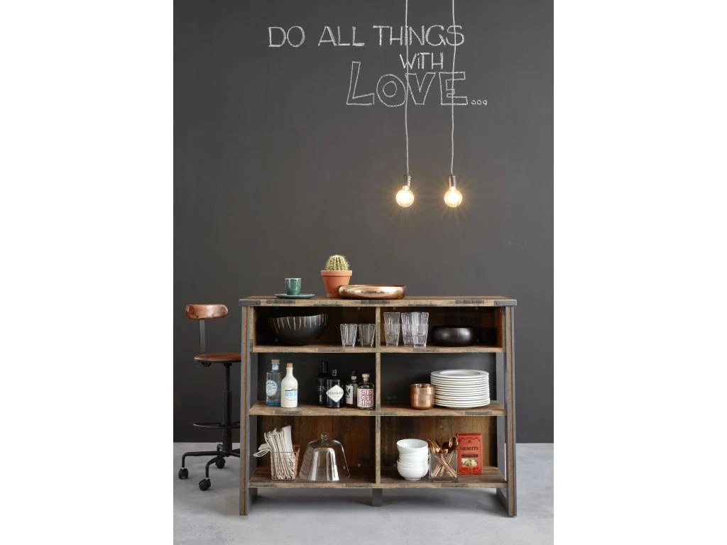 Prip Buffet De Bar Avec 6 Tablettes De Rangement, Style Vieux Bois, Finition Matera. 5 Prip Buffet De Bar Avec 6 Tablettes De Rangement, Style Vieux Bois, Finition Matera. – Image 3