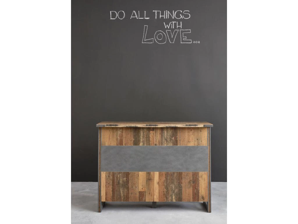 Prip Buffet De Bar Avec 6 Tablettes De Rangement, Style Vieux Bois, Finition Matera. 6 Prip Buffet De Bar Avec 6 Tablettes De Rangement, Style Vieux Bois, Finition Matera. – Image 4