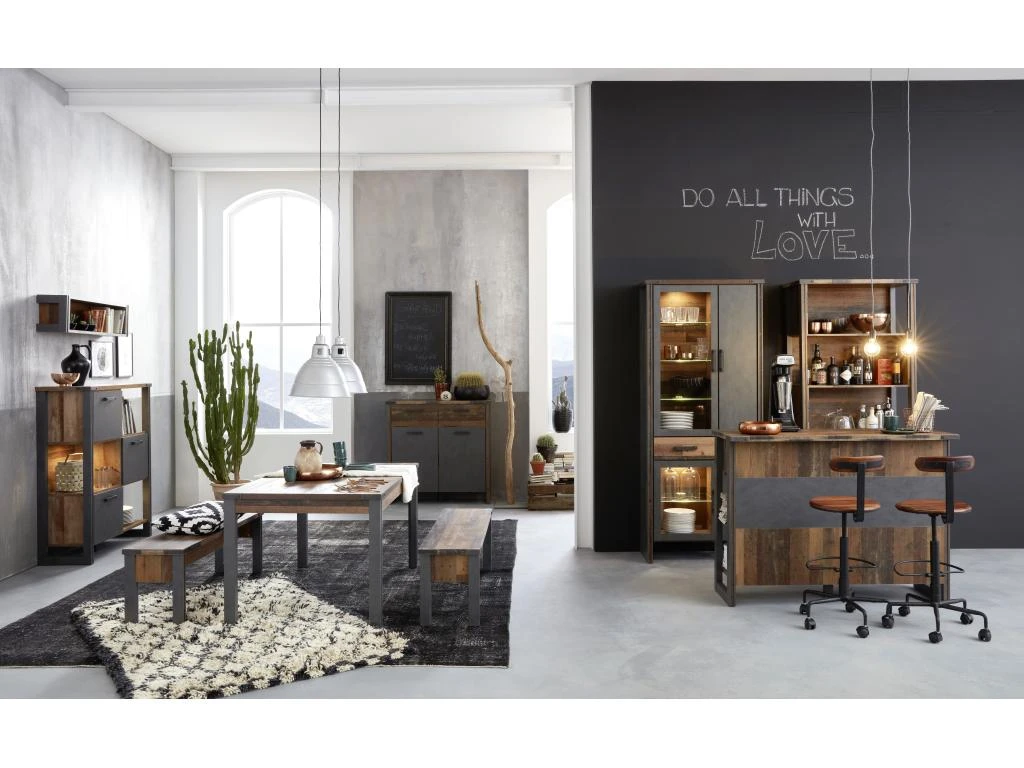 Prip Buffet De Bar Avec 6 Tablettes De Rangement, Style Vieux Bois, Finition Matera. 8 Prip Buffet De Bar Avec 6 Tablettes De Rangement, Style Vieux Bois, Finition Matera. – Image 6