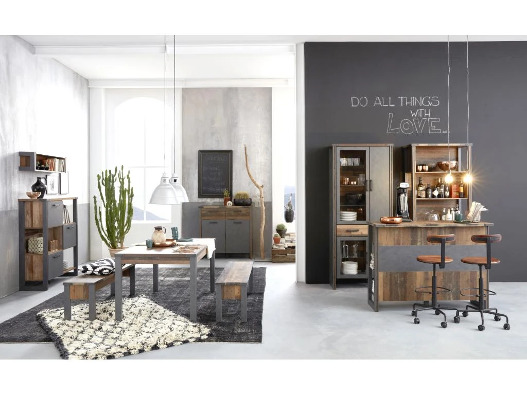 Prip Buffet De Bar Avec 6 Tablettes De Rangement, Style Vieux Bois, Finition Matera. 9 Prip Buffet De Bar Avec 6 Tablettes De Rangement, Style Vieux Bois, Finition Matera. – Image 7