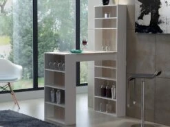 Meuble De Bar Avec Rangements - MDF - Naturel Et Blanc - SKARN -Electroménager Soldes meuble de bar 509259