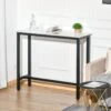 Table De Bar - Table Haute De Cuisine - Dim. 120L X 40l X 100H Cm - Châssis Piètement Acier Noir, Plateau Aspect Marbre Blanc -Electroménager Soldes meuble de bar 9398885