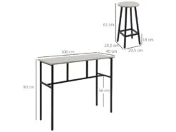 Ensemble Table De Bar Style Industriel 6 Pièces - 2 Tables, 4 Tabourets - Acier Noir Panneaux Particules Aspect Bois Gris -Electroménager Soldes meuble de bar 9398933