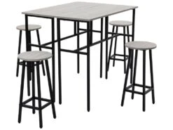 Ensemble Table De Bar Style Industriel 6 Pièces - 2 Tables, 4 Tabourets - Acier Noir Panneaux Particules Aspect Bois Gris -Electroménager Soldes meuble de bar 9398937