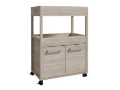 Bar Décor Bois Sur Roulettes 2 Plateaux, 1 Placard Et 2 Portes - BENJI