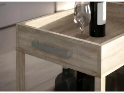 Bar Décor Bois Sur Roulettes 2 Plateaux, 1 Placard Et 2 Portes - BENJI -Electroménager Soldes meuble de bar 9399137