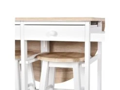 Ensemble Table De Bar Pliable Sur Roulettes Avec étagère Et 2 Tiroirs + 2 Tabourets Bois Pin MDF Blanc Chêne Clair -Electroménager Soldes meuble de bar 9399335