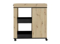 Bar Décor Bois Et Noir Sur Roulettes 3 Plateaux Et 1 Placard - BENJI -Electroménager Soldes meuble de bar 9852883