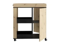 Bar Décor Bois Et Noir Sur Roulettes 3 Plateaux Et 1 Placard - BENJI -Electroménager Soldes meuble de bar 9852885