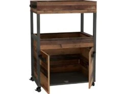 Bar à Roulettes 2 Portes 2 Plateaux Décor Bois Vintage Béton - BENJI 9 Bar à Roulettes 2 Portes 2 Plateaux Décor Bois Vintage Béton - BENJI -Electroménager Soldes meuble de bar 9852959