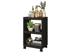 Desserte De Bar Noire 3 Etagères Sur Roulettes