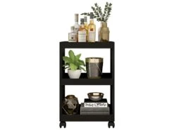 Desserte De Bar Noire 3 Etagères Sur Roulettes -Electroménager Soldes meuble de bar 9852971