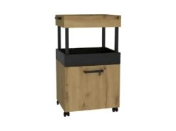 Bar à Roulettes 1 Porte 2 Plateaux Décor Chêne Et Noir - BENJI