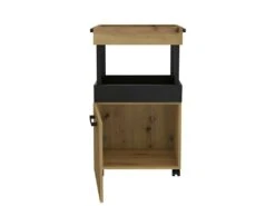 Bar à Roulettes 1 Porte 2 Plateaux Décor Chêne Et Noir - BENJI -Electroménager Soldes meuble de bar 9853057