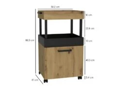 Bar à Roulettes 1 Porte 2 Plateaux Décor Chêne Et Noir - BENJI -Electroménager Soldes meuble de bar 9853059