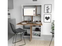 Buffet Table De Cuisine Blanc Et Châtaignier -Electroménager Soldes meuble de cuisine 10038853