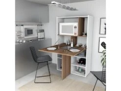 Buffet Table De Cuisine Blanc Et Châtaignier -Electroménager Soldes meuble de cuisine 10038855
