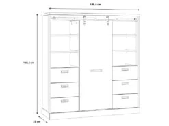 Vaisselier 1 Porte 6 Tiroirs Décor Chêne Et Noir éclairage LED - FARM -Electroménager Soldes meuble de cuisine 10449387