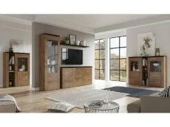 Vaisselier Design 2 Portes Pour Salon Couleur Chêne Et Noir Effet Bois. Collection SANTIAGO. -Electroménager Soldes meuble de cuisine 10532197