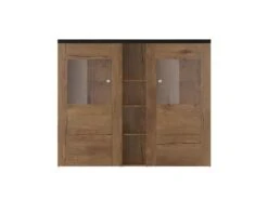 Vaisselier Design 2 Portes Pour Salon Couleur Chêne Et Noir Effet Bois. Collection SANTIAGO. -Electroménager Soldes meuble de cuisine 10532199