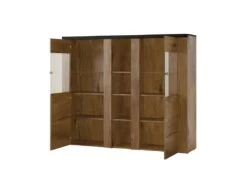 Vaisselier Design 2 Portes Pour Salon Couleur Blanc Effet Bois Et Chêne. Collection SANTIAGO. -Electroménager Soldes meuble de cuisine 10532207